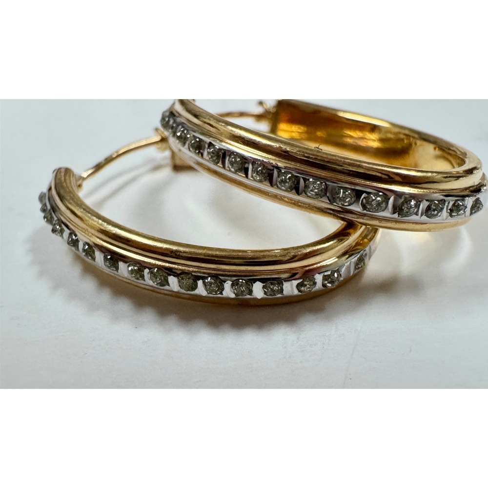 10k Gold and diamond hoop Earrings - Picture 6 of 7